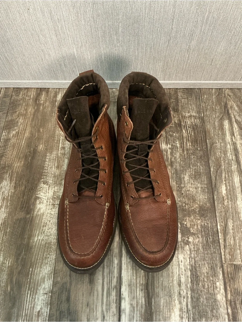 Cole Haan Men’s Brown Leather Moc Toe Lace-Up Boot Size 11